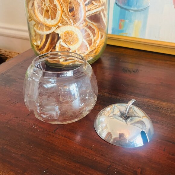 Antique Silver and Glass Apple Jam Jar w/ Spoon England Cottagecore Early 1920s - Picture 3 of 10